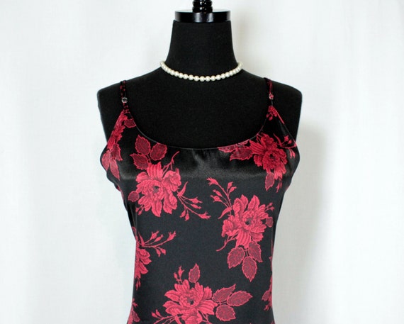 Vintage Nightgown Slip Dress Nylon Long Black and