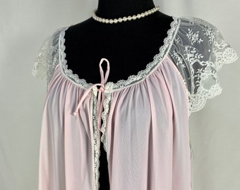 Vintage Shadowline Pale Pink Robe White Lace Peignoir Medium New with tags