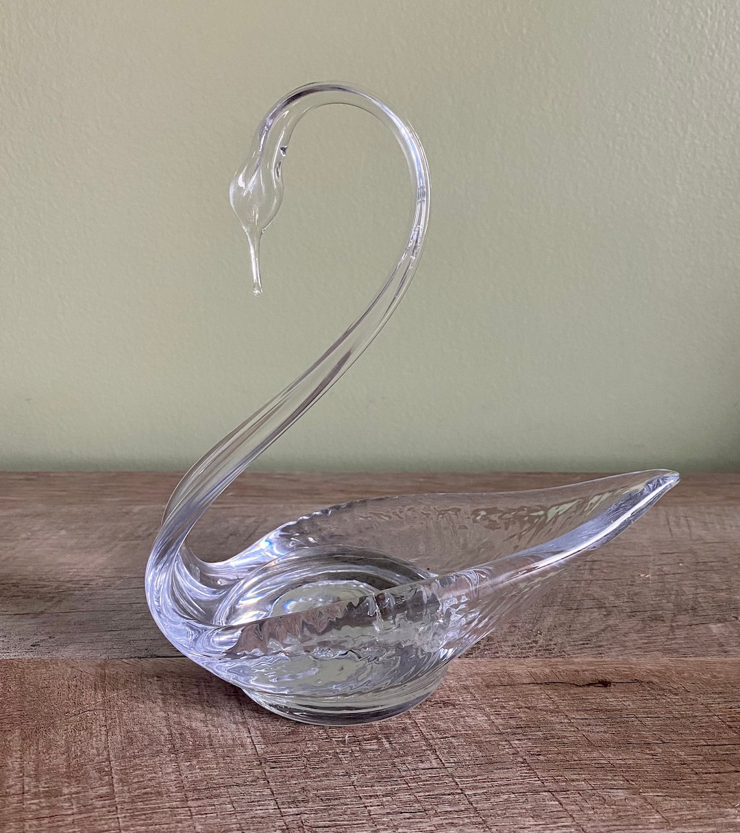 Vintage Royal Doulton Lead Crystal Swan Bird Figuine Trinket Candy Dish