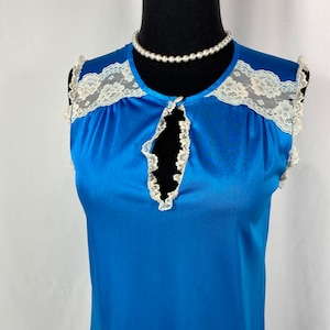 Vintage Blue Nightgown Nylon and Lace Gorgeous Sears Small