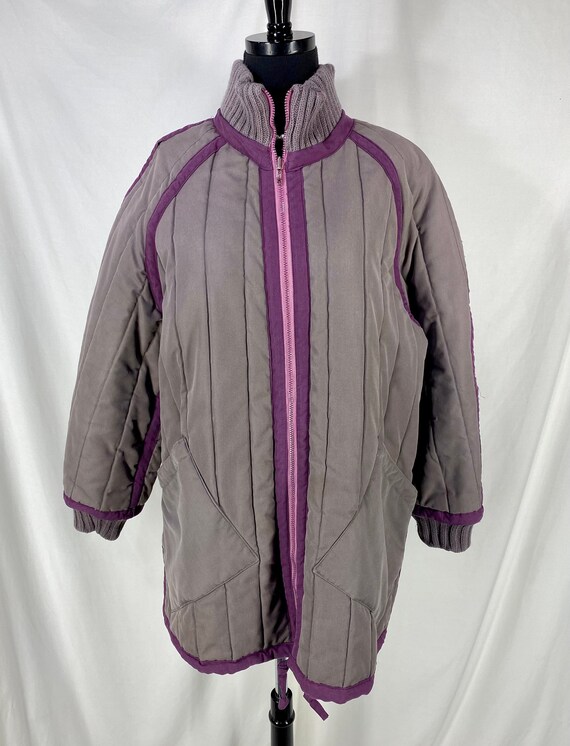 Vintage Reversible Purple and Gray Quilted Coat Ho