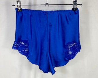 Vintage Lingerie Victoria's Secret Panty Short Size 6 Blue Satin Flutter Lace