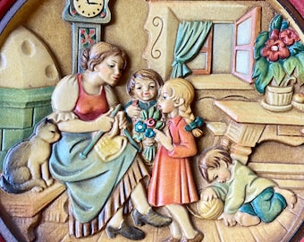 Vintage Anri Mother's Day 1972 Carved Wooden Wall Plaque - Etsy