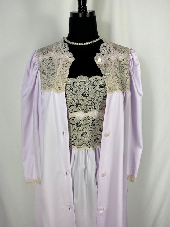 Vintage Nightgown Peignoir Set Purple and Ecru La… - image 2