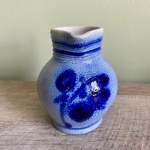 Vintage Blue Salt Glaze Stoneware Pitcher