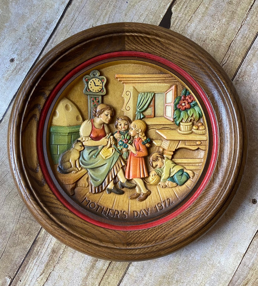 Vintage Anri Mother's Day 1972 Carved Wooden Wall Plaque - Etsy