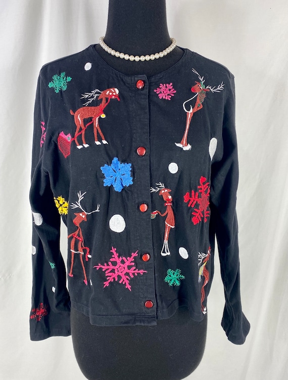 Vintage Sweater Cardigan Christmas Reindeer Michae