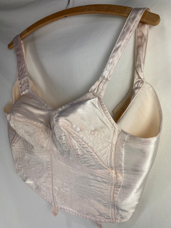 Vtg Circular Bullet Bra Pink Satin Longline Pinup… - image 3