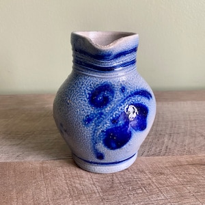 Vintage Blue Salt Glaze Stoneware Pitcher
