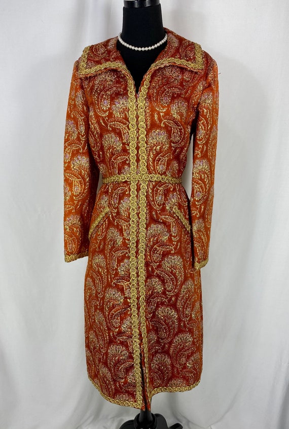 Luis Estevez Metallic Brocade Orange and Gold Eve… - image 3