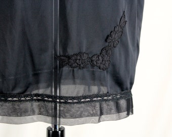 Vintage Black Half Slip Lorraine Lingerie with Floral Applique