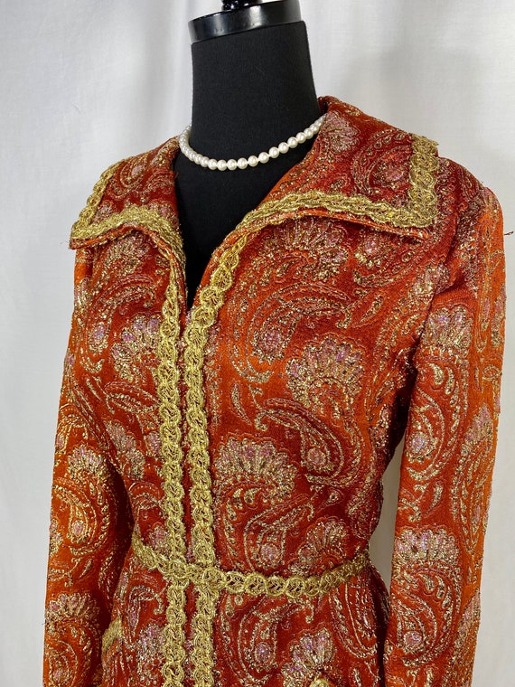 Luis Estevez Metallic Brocade Orange and Gold Eve… - image 1