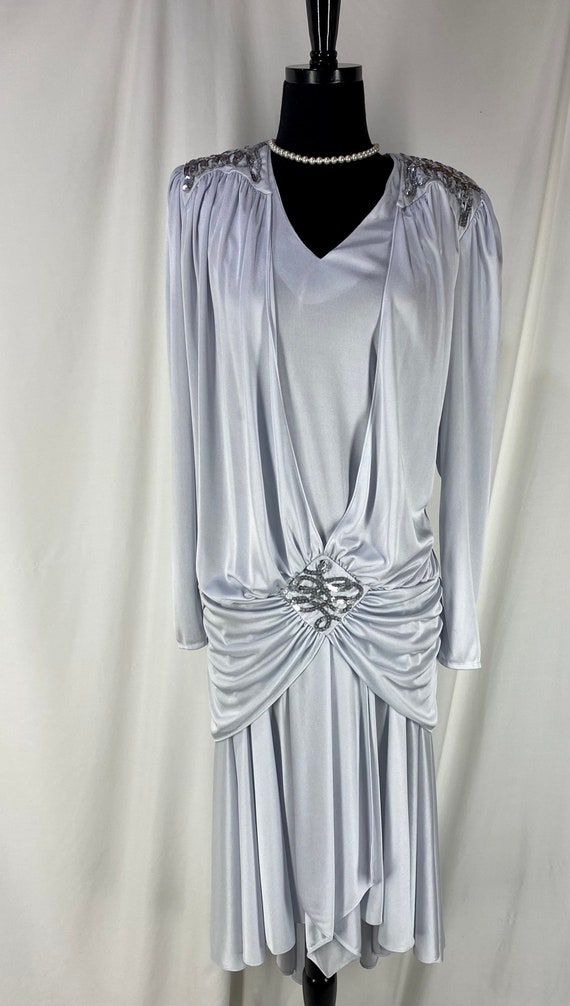 Vintage Lizzy & Johnny Silver Gray Drop Waist Dres