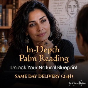 May include: An advertisement for palm reading services. The image features a woman with dark hair, with the text "In-Depth Palm Reading" and "Unlock Your Natural Blueprint." The text "SAME DAY DELIVERY (24H)" is also included in the image.