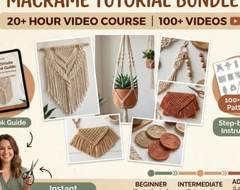 Macrame Tutorial Bundle: 20+ Hour Video Course, 100+ Video Knot Patterns (Digital Download)