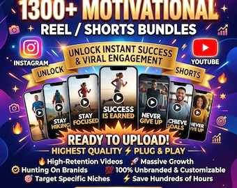 1300+ Motivational Reels with Powerful, Desire & Emotional | Viral Videos for Instagram, TikTok, YouTube Shorts | PLR/MRR Digital Download