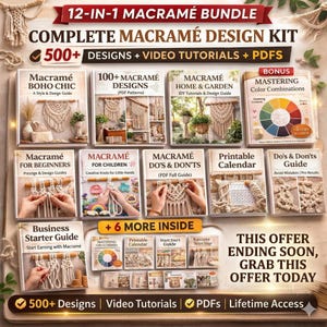 500+ Macrame Patterns Bundle | Beginner to Advanced DIY Projects (Digital Download)