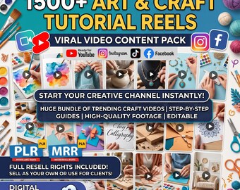 1500+ Art & Craft-tutorialspoelen Virale videocontent voor YouTube, Instagram, Tiktok, Facebook, digitale download MET PLR MRR