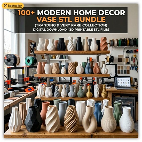 100 + 3D Printable Modern Home Decor Vase STL Bundle + Files | Digital Download