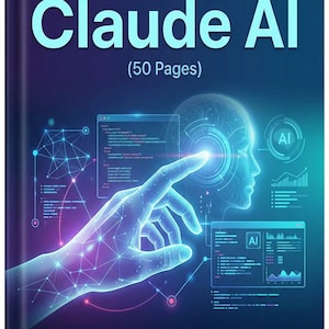 Könnte beinhalten: Buchcover mit dem Titel "The Complete Guide to Building Skills Claude AI" in weißer und hellblauer Schrift auf dunklem blauem Hintergrund. Das Cover zeigt ein futuristisches Design mit einer Hand, die auf ein leuchtendes Gehirn und KI-Grafiken zeigt. Das Buch hat 50 Seiten.