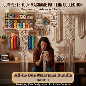 Bundel met 100+ macramépatronen | Doe-het-zelfprojecten voor beginners tot gevorderden (digitale download) l Extra gratis bestanden