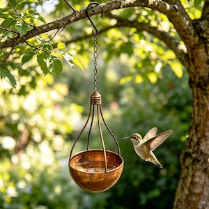 Vintage Copper-Style Hanging Planter and Bird Feeder, Rustic Garden Decor