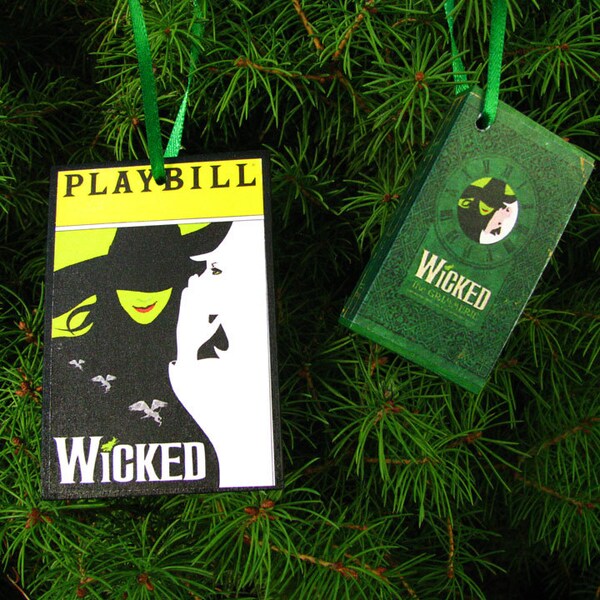 Wicked Christmas Ornament Set of 2 / Wicked the Musical / Wicked Playbill / The Grimmerie / Christmas Decor / Gift Tag