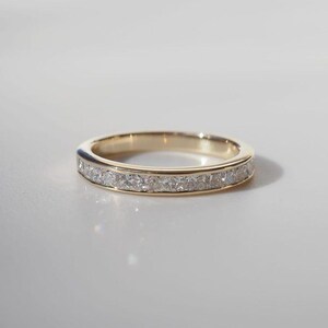 14K Solid Gold Princess Cut Lab Diamond Half Eternity Band, Stackable Wedding Ring