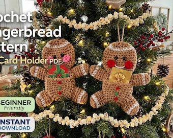 Crochet Gingerbread Man Gift Card Holder Pattern PDF, Christmas Crochet Pattern, Gingerbread Cookie Ornament, Holiday Gift Card Holder DIY