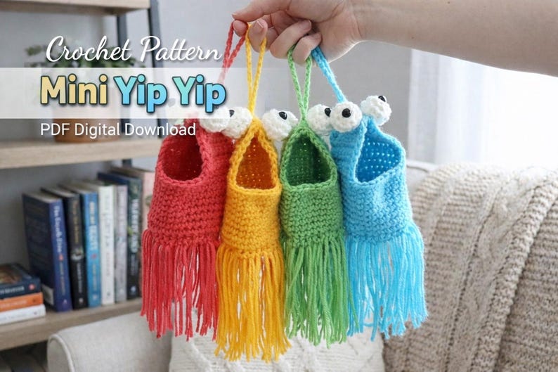 Crochet Pattern Mini Yip Yip, Alien Crochet Pendant, Car Mirror Hanger, Crochet Hanging Basket, Funny Martian Alien Decor, PDF Pattern image 1