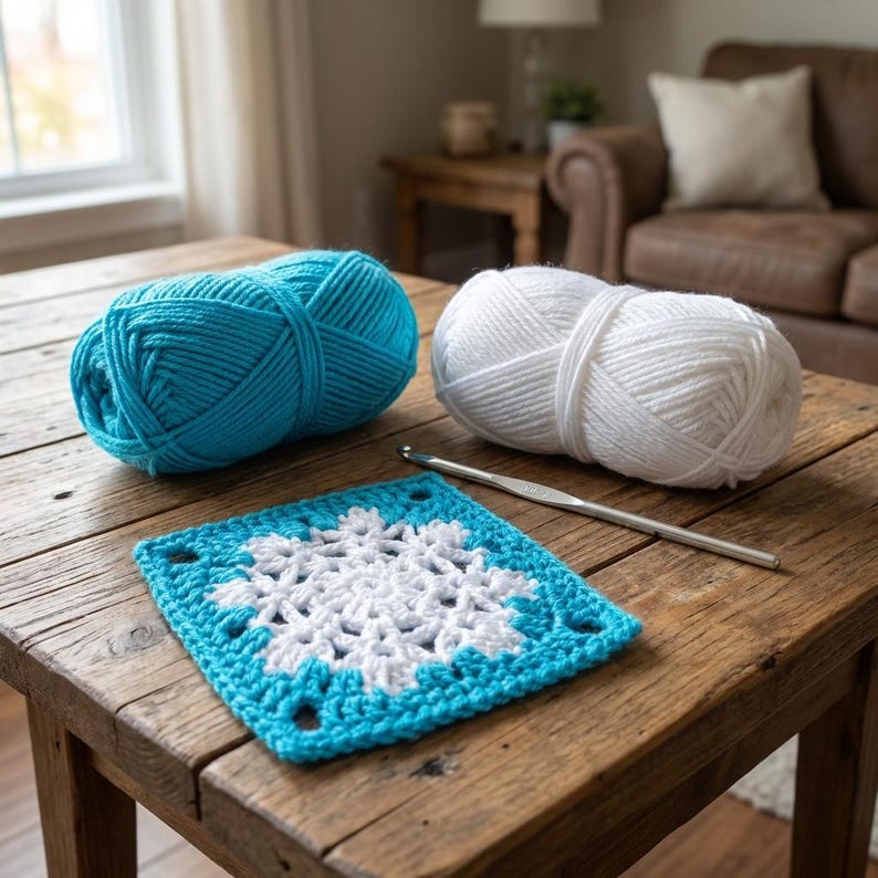 Crochet Snowflake Granny Square Pattern PDF, Winter Crochet Square ...