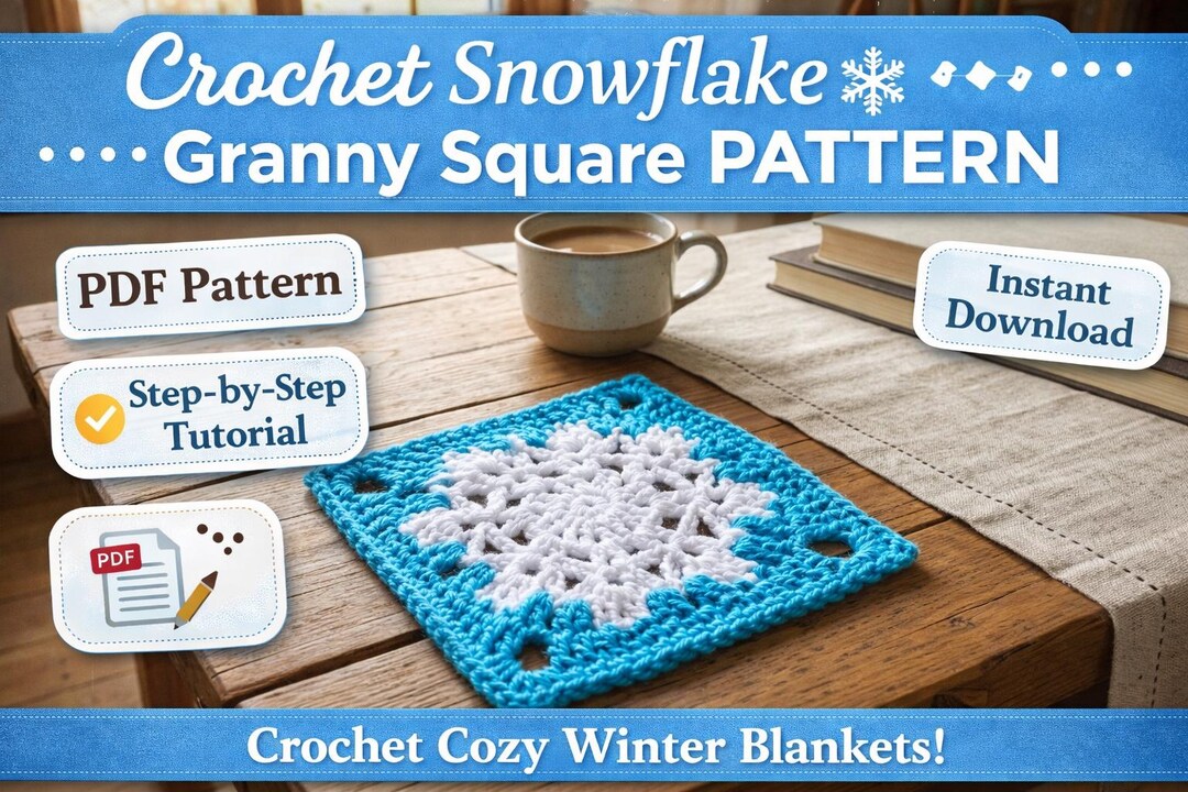 Crochet Snowflake Granny Square Pattern PDF, Winter Crochet Square ...