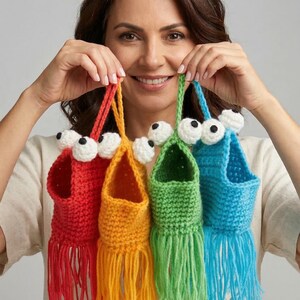 Crochet Pattern Mini Yip Yip, Alien Crochet Pendant, Car Mirror Hanger, Crochet Hanging Basket, Funny Martian Alien Decor, PDF Pattern image 2