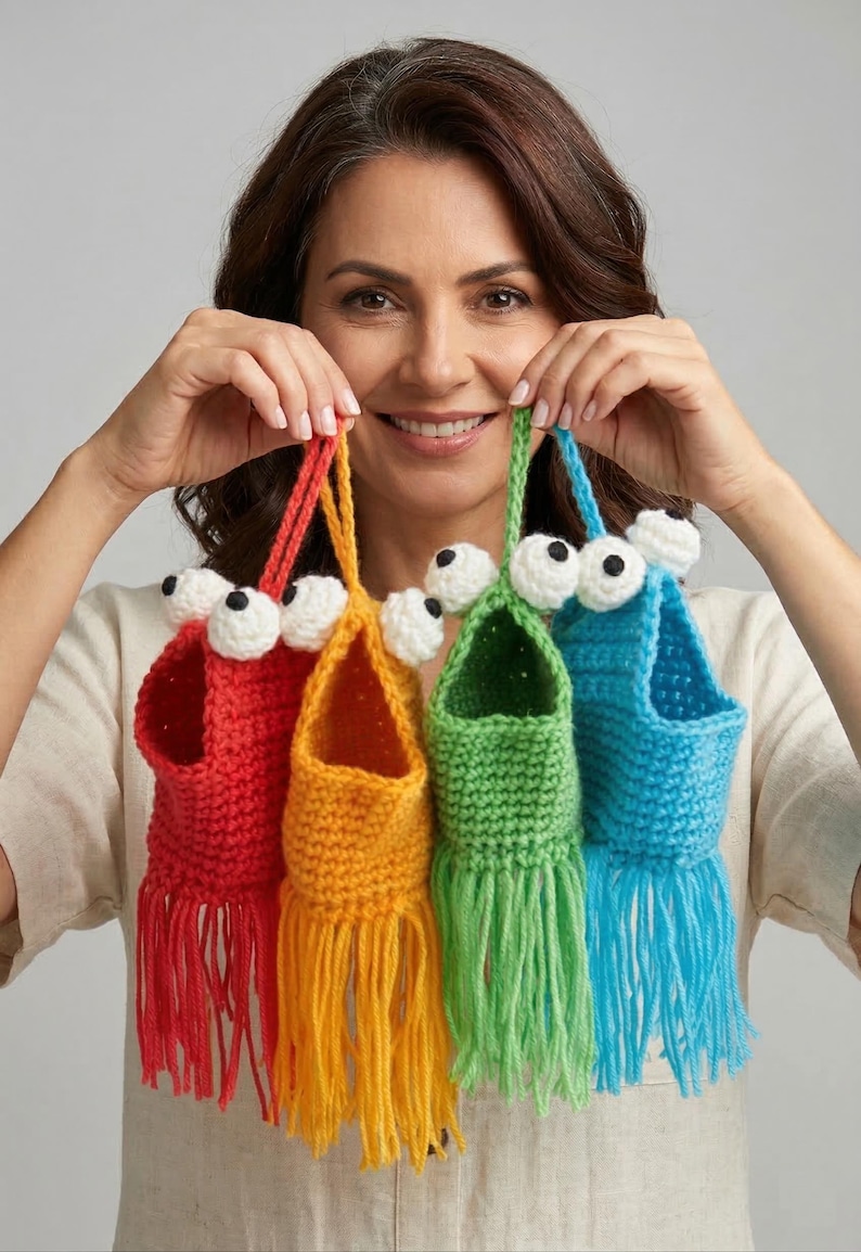 Crochet Pattern Mini Yip Yip, Alien Crochet Pendant, Car Mirror Hanger, Crochet Hanging Basket, Funny Martian Alien Decor, PDF Pattern image 2