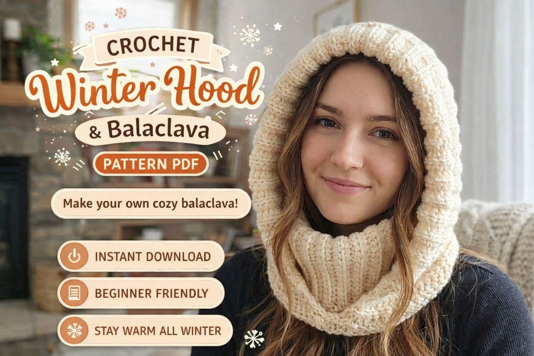 Crochet Winter Hood Pattern PDF, Easy Balaclava, Unisex Hooded Scarf ...