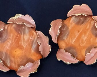 Vintage Salmon colored  Lucite Earrings in Gold Tone