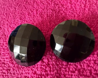 Vintage black button clip-on Earrings