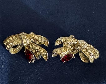 Gold Rhinestone Bows with Red Stone
