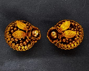 Intricate Vintage Gold Seed Bead Earrings