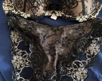 NWOT Lisa Charmel Bra and Panty Set Almost Vintage 34C Small