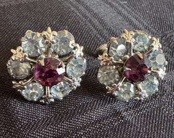 Vintage Purple Screw-back encircled with Clear Rhinestones