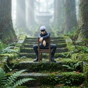 White-Haired Gojo” Action Figure, 11 cm – PVC Anime Statue in a Seated Pose, Otaku Gift Inspired by JJK