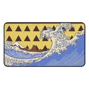 Great Wave-inspired Wave and Triangle Pattern Desk Mat | Japanese Wave Desk Mat