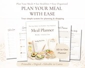 Weekly Meal Planner, Meal Prep Planner, Meal Planner with Grocery List Printable Template, Digital Meal Planner, iPad (PDF), 7 Day Meal Plan