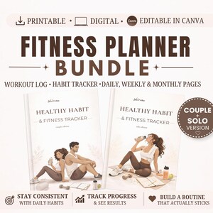 Workout Planner, Fitness Tracker, Habit Tracker, Set Goals Planner Printable, Digital Fitness Planner Bundle, iPad GoodNotes (Couple & Solo)