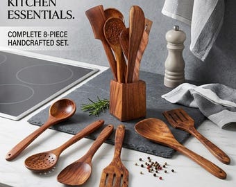 personalisiertes Artisanal Palisander Küchenutensilien Set | 8 Stück Handgefertigte Kochlöffel