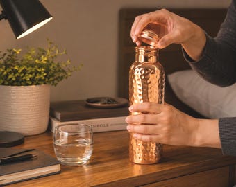 Waterfles van gehamerd koper, 950 ml, ayurvedische yoga-reisdrankfles