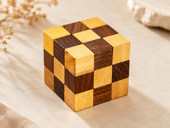 Personalized Rosewood Snake Cube Puzzle, Handcrafted 3D Brain Teaser Desk Toy