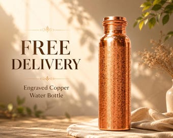 Gepersonaliseerde koperen waterfles, gegraveerde puur koperen fles 32 oz, ayurvedische wellnesscadeau voor haar, yoga-reisfles, aangepast deksel