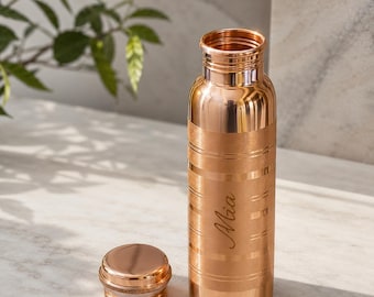 Personalized Copper Water Bottle, Custom Name Engraved, 950ml Reusable Drinkware, Yoga Travel Gift
